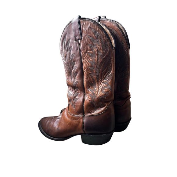 Vintage Brown Leather Western Cowboy Boots Stitch Snip Toe Men\'s Size 10